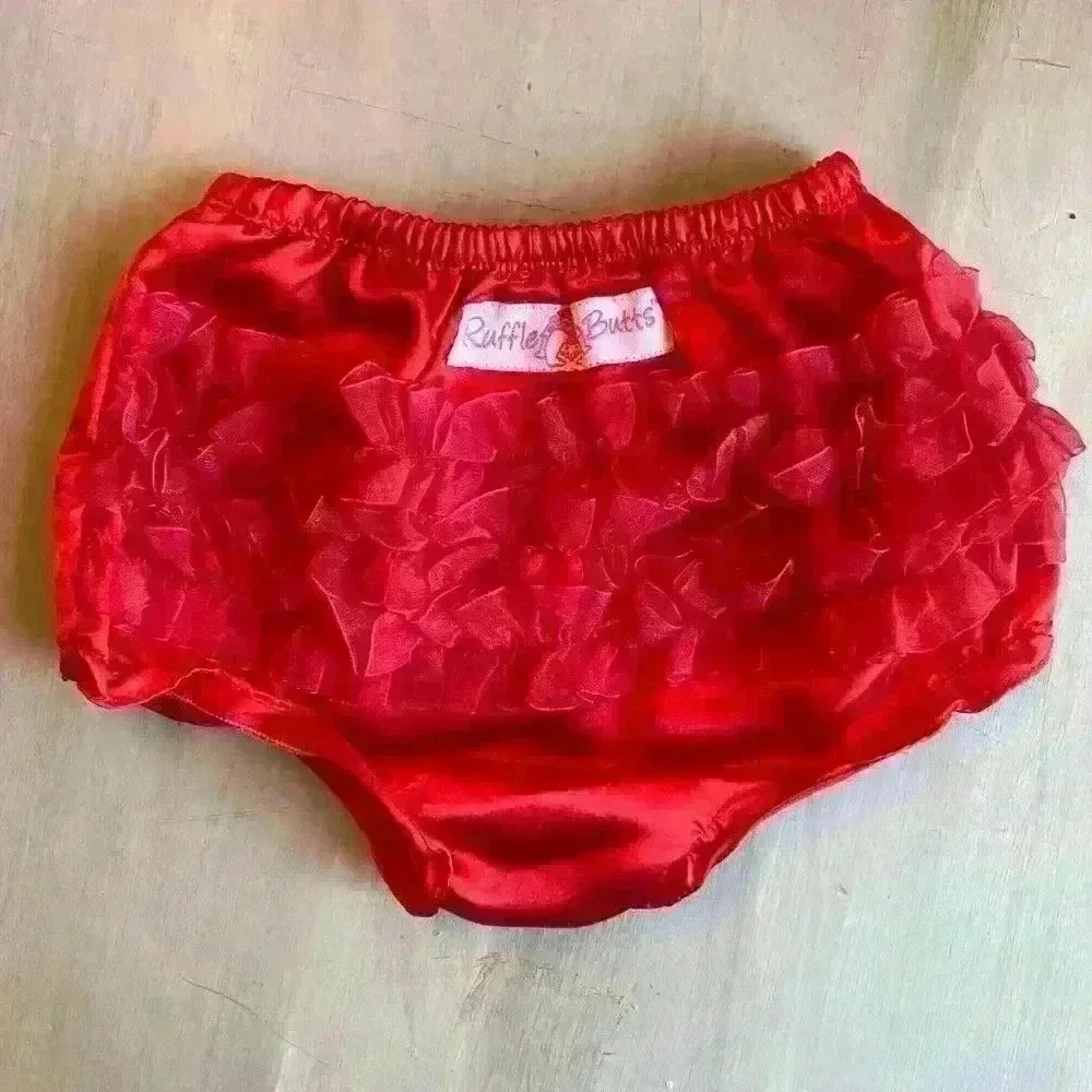 RuffleButt Red Satin Diaper Cover Ruffles Bloomer size 12-18 months